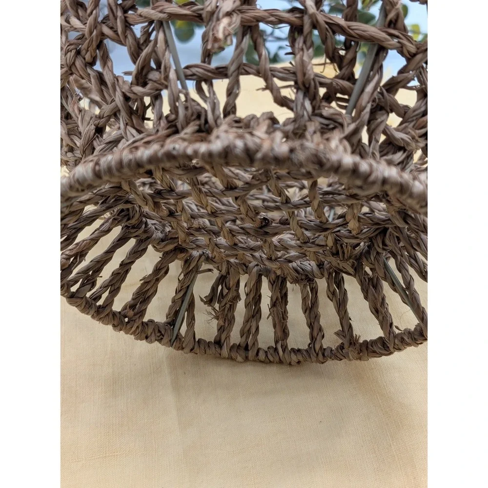 Wicker Pedestal Fruit Basket Bowl with Wire Frame, Boho Farmhouse Centerpiece...